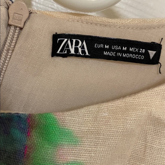Zara Sleeveless Linen Blend Printed Ruched Mini Dress Size M - Picture 4 of 7